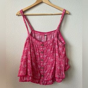 Free People Red Floral Cropped Flowy Tank